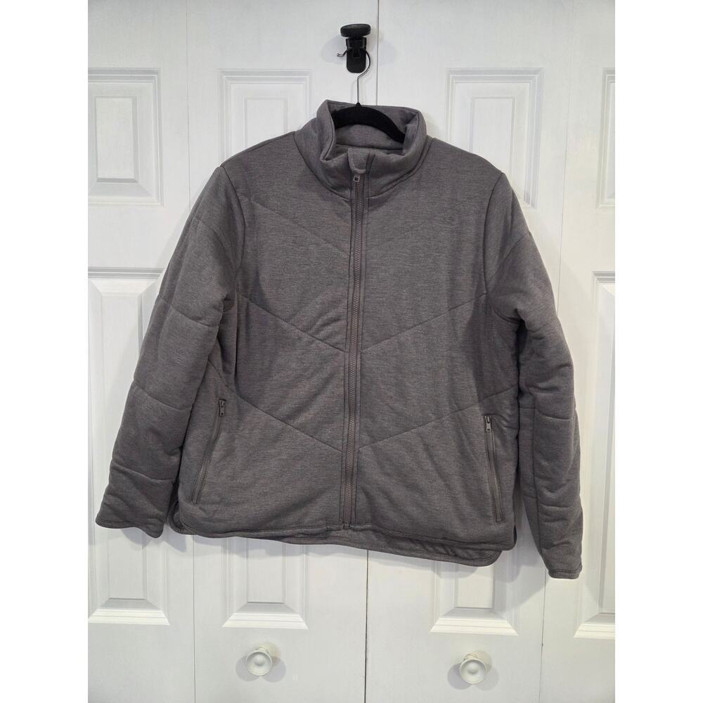 Three Dots Quilted Knit Cozy Jacket Gray Large
